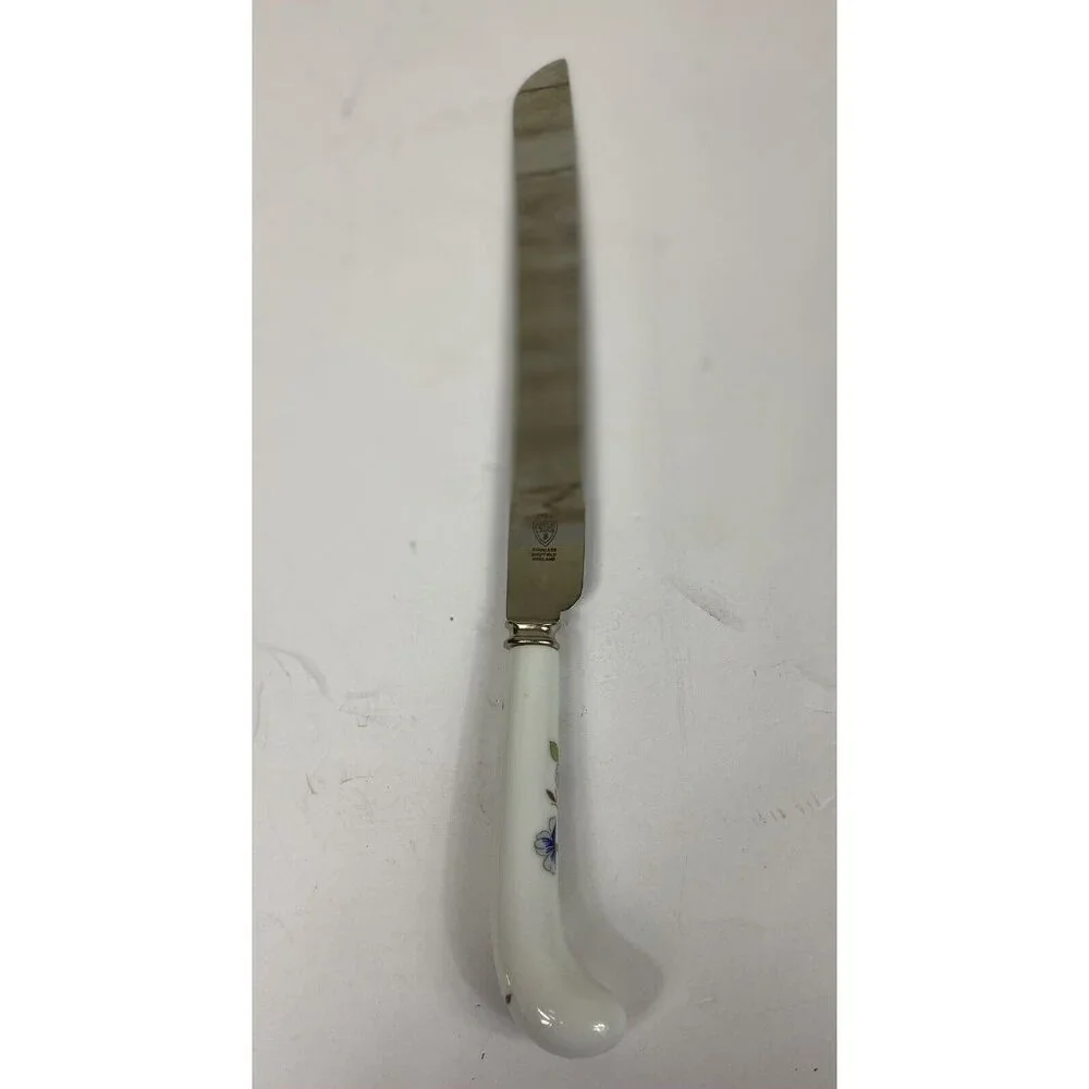 Prill Sheffield England Floral Cornflower Porcelain Handled Stainless Cake Knife